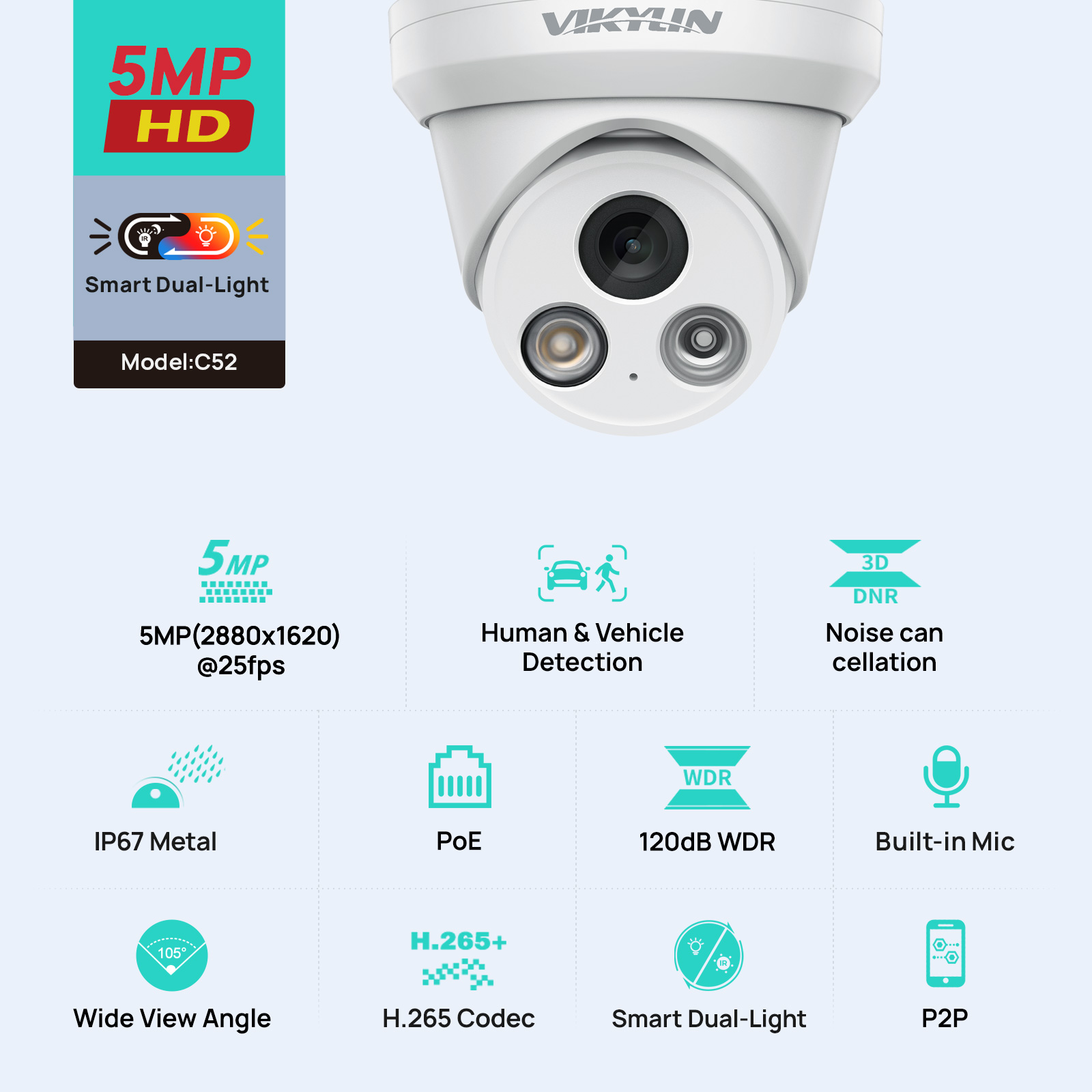Outdoor Power G Motion - Telecamera IP VIKYLIN 5MP Smart Dual