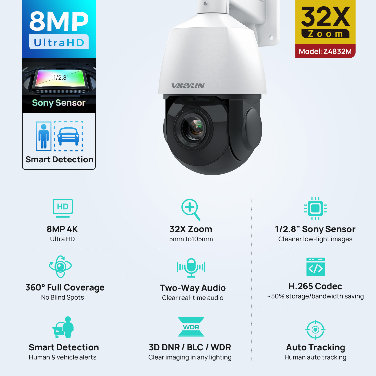 Outdoor Power G Motion - Telecamera IP Vikylin 4K 8MP PTZ