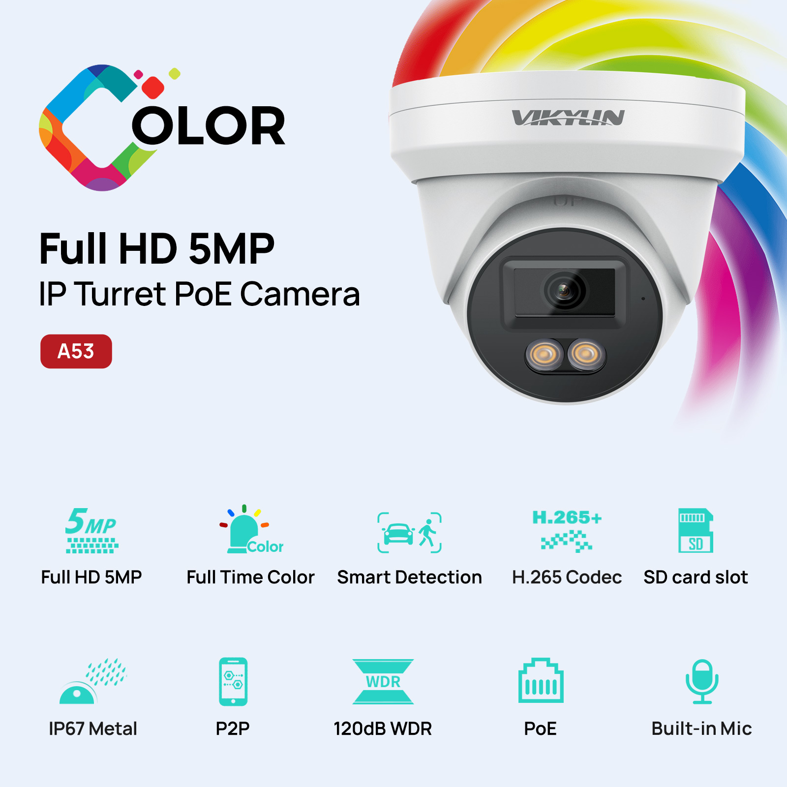 Outdoor Power G Motion - Telecamera di Sicurezza IP VIKYLIN 5MP